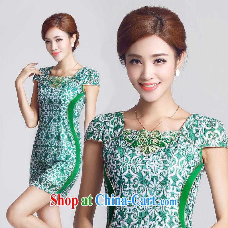 And, in accordance with antique embroidery girls dresses, short-day lady cheongsam dress green retro 2015 spring new LYE 66,603 green XXL, in accordance with (leyier), online shopping