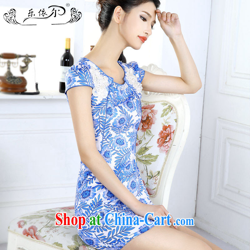And, in accordance with blue and white porcelain classic cheongsam dress girls dresses new short-sleeved improved lady the Pearl LYE 66,617 blue and white porcelain XXL
