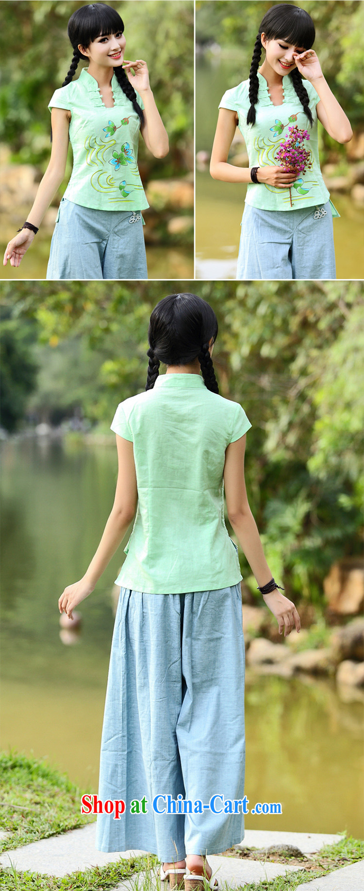 China classic 2015 spring and summer new women with 100 ground small fresh College wind linen Chinese classic short-sleeve T-shirt green XXL pictures, price, brand platters! Elections are good character, the national distribution, so why buy now enjoy more preferential! Health