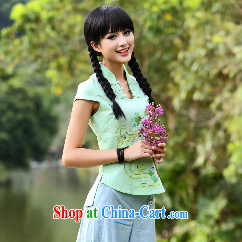 China classic 2015 spring and summer new female 100 ground small fresh College wind linen Chinese classic short-sleeve T-shirt green XXL, China Classic (HUAZUJINGDIAN), online shopping