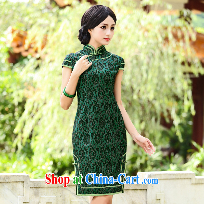 China classic * cold smoke Tsui . . Chinese Spring, lace-style cheongsam dress improved daily beauty XXXL dark green, China Classic (HUAZUJINGDIAN), online shopping