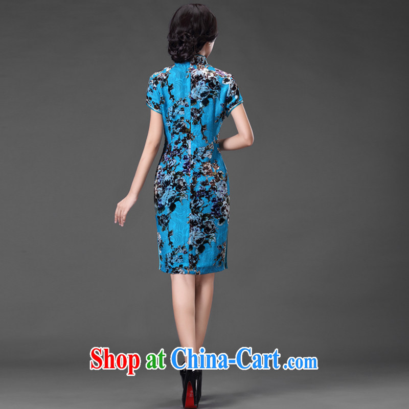 China classic * BLUE Mr NGAN Kam-chuen . . retro improved mother dresses stylish elegant beauty graphics thin dresses blue XXL, China Classic (HUAZUJINGDIAN), online shopping