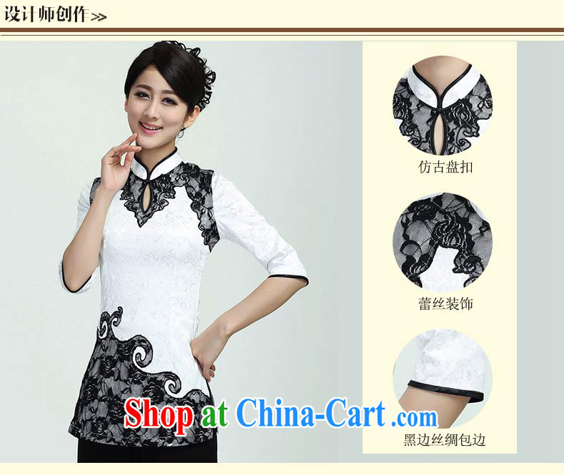 Gakka 2015 spring and summer new stylish stitching stamp cultivating Chinese 7 cuff improved cheongsam Chinese female in her sleeves T-shirt with white XL pictures, price, brand platters! Elections are good character, the national distribution, so why buy now enjoy more preferential! Health