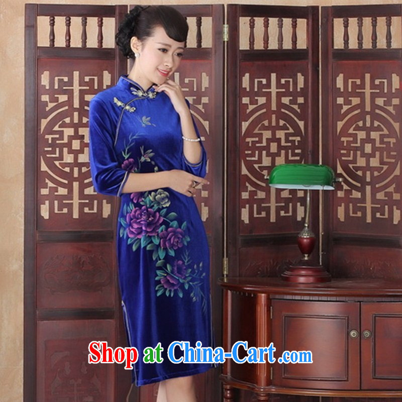 New autumn antique gold velour cheongsam elegant graphics thin beauty fashion ladies cuff in cheongsam dress wholesale SRZX XXL 0014