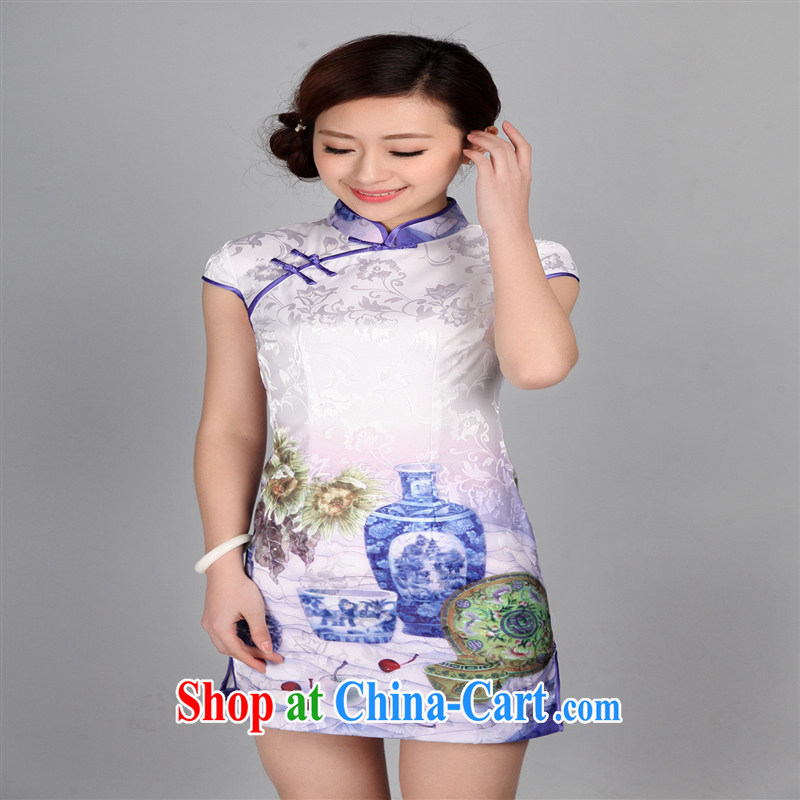 Wholesale new, improved day-short, Retro cheongsam dress jacquard cotton stamp beauty and elegant low-power's white XXL, health concerns (Rvie), and, on-line shopping