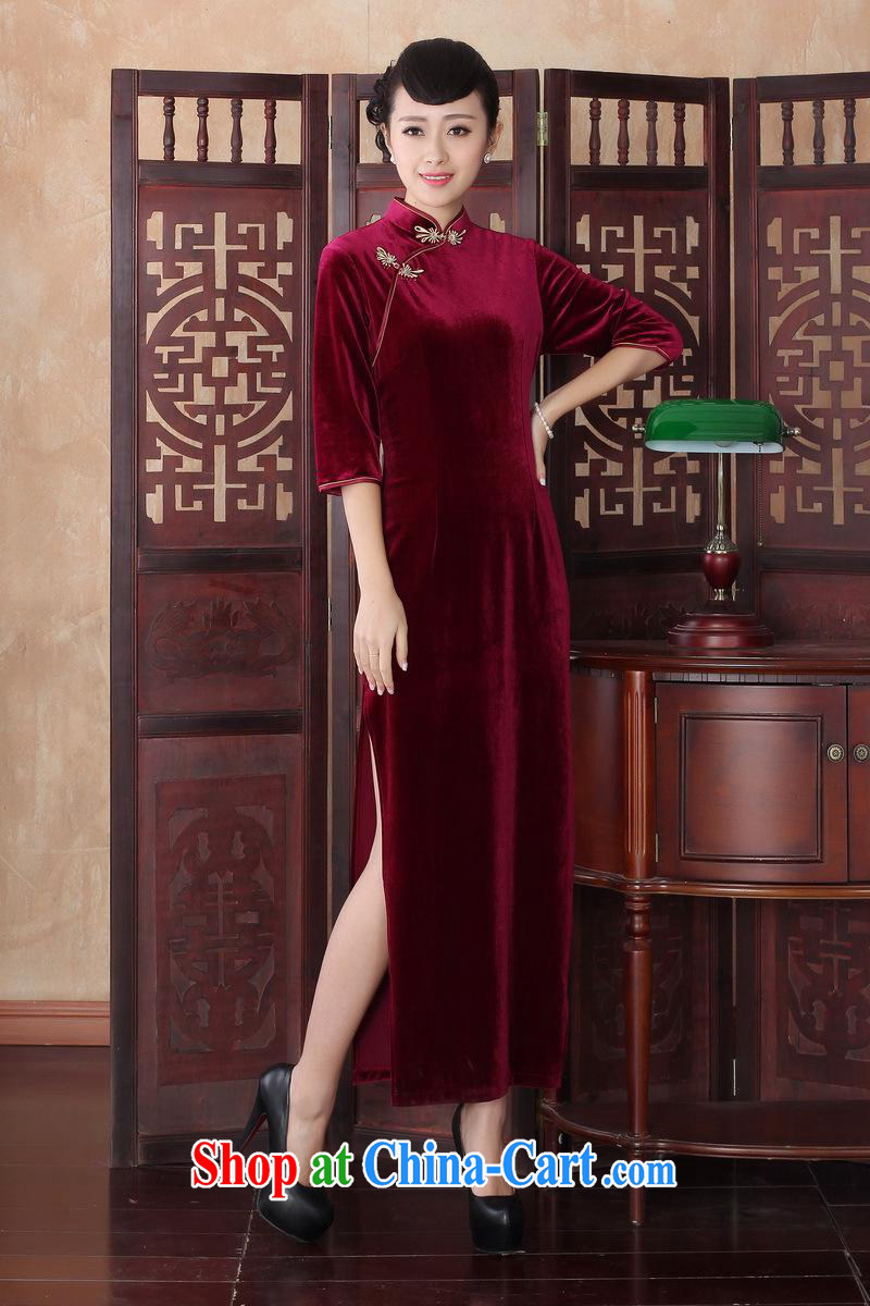 Wholesale counters high quality gold velour long dresses, long-sleeved Chinese Antique banquet, older cheongsam dress SRCQ XL 001 pictures, price, brand platters! Elections are good character, the national distribution, so why buy now enjoy more preferential! Health