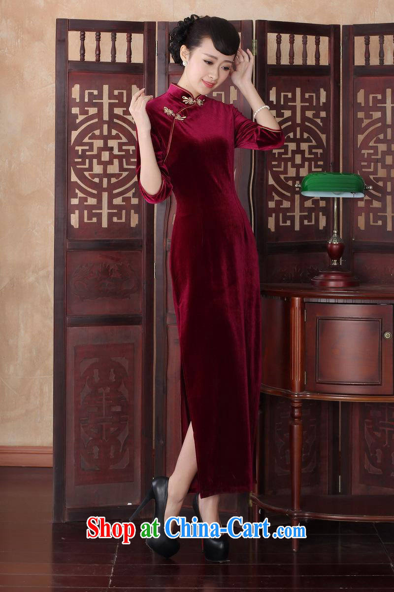 Wholesale counters high quality gold velour long dresses, long-sleeved Chinese Antique banquet, older cheongsam dress SRCQ XL 001 pictures, price, brand platters! Elections are good character, the national distribution, so why buy now enjoy more preferential! Health