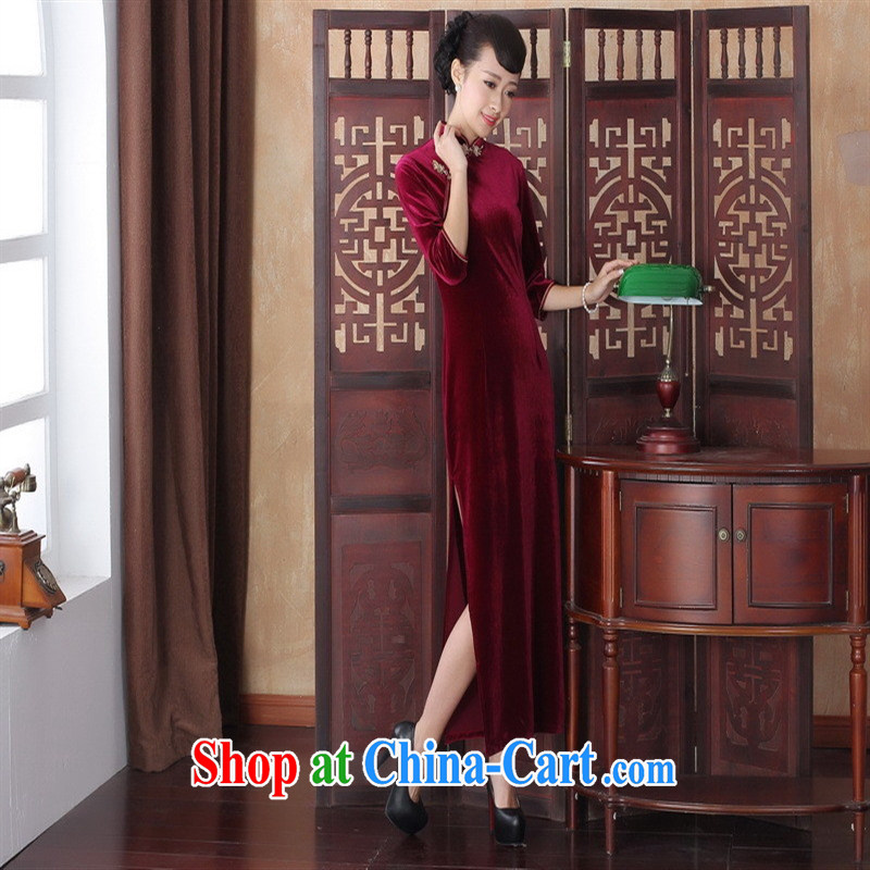 Wholesale counters high quality gold velour long dresses, long-sleeved Chinese Antique banquet, older cheongsam dress SRCQ XL 001, health concerns (Rvie .), and, on-line shopping