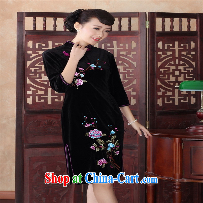 In 2014 cuff cheongsam dress style autumn and winter clothing improved Stylish retro large code Kim velvet dress MOM 0016 SRZX XXL, health concerns (Rvie .), and shopping on the Internet