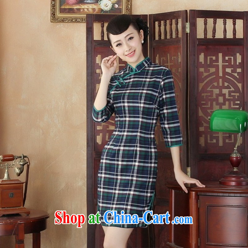 Summer 2014 new girls cotton cheongsam dress tartan aura of Korea retro improved daily in qipao cuff GZZX XXL 0003