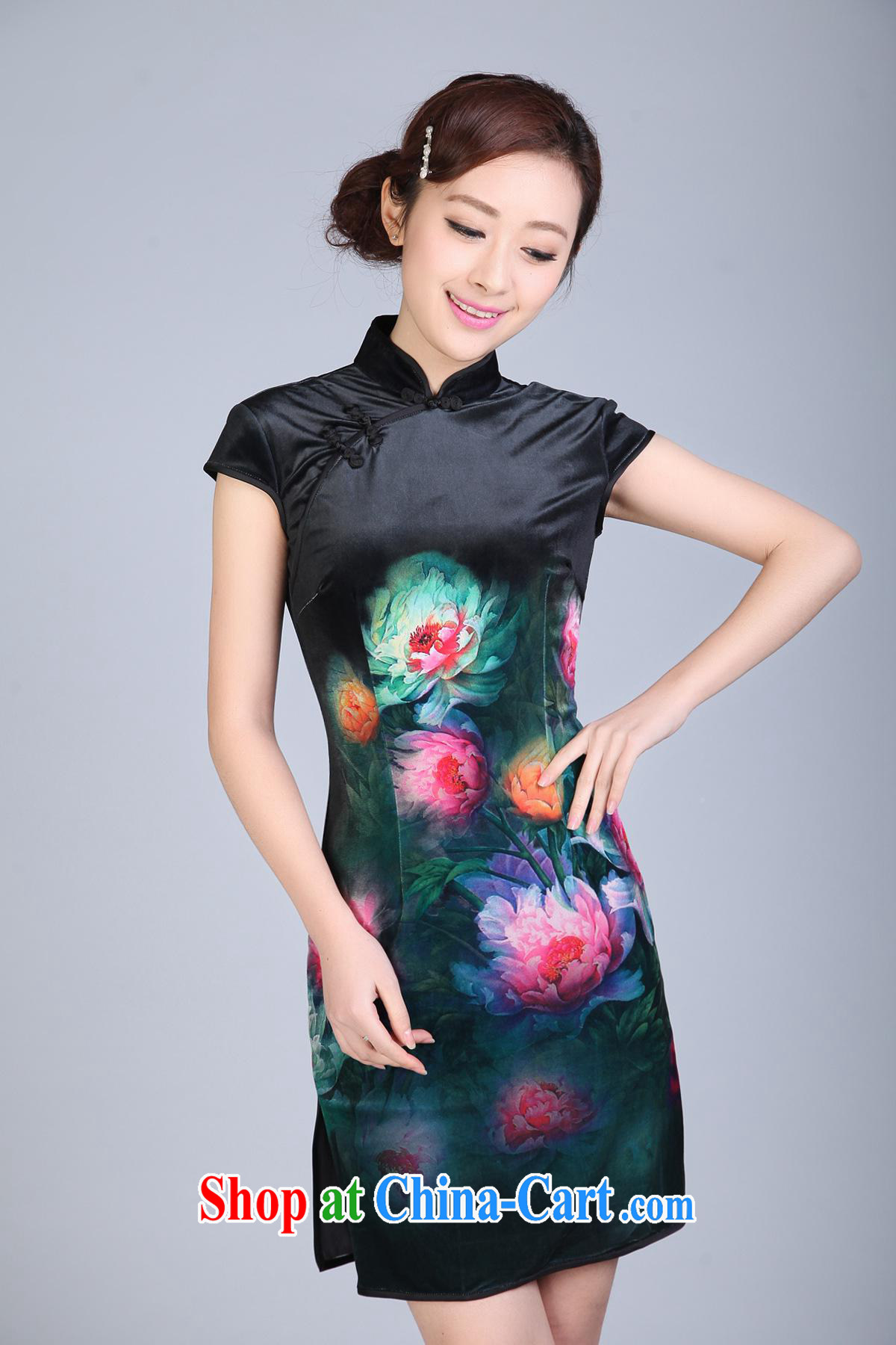 Wholesale cheongsam Chinese TD 0003 spring gold velour painting stylish classic short-sleeved short cheongsam black XXL pictures, price, brand platters! Elections are good character, the national distribution, so why buy now enjoy more preferential! Health
