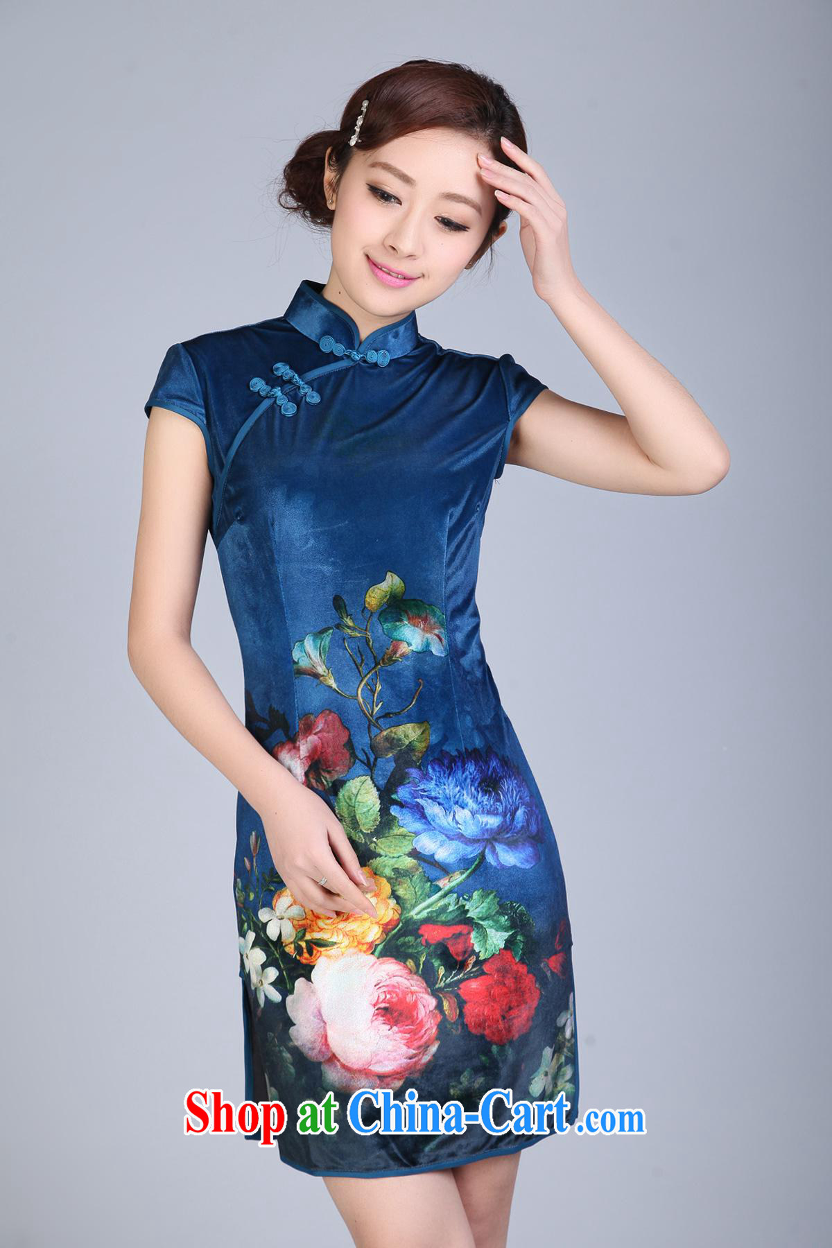 Wholesale cheongsam Chinese TD 0006 spring gold velour painting stylish classic in short sleeves cheongsam card its color XXL pictures, price, brand platters! Elections are good character, the national distribution, so why buy now enjoy more preferential! Health