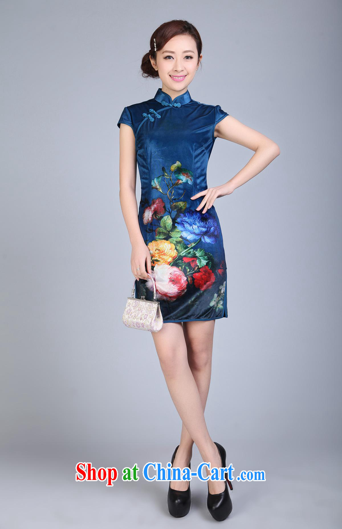 Wholesale cheongsam Chinese TD 0006 spring gold velour painting stylish classic in short sleeves cheongsam card its color XXL pictures, price, brand platters! Elections are good character, the national distribution, so why buy now enjoy more preferential! Health