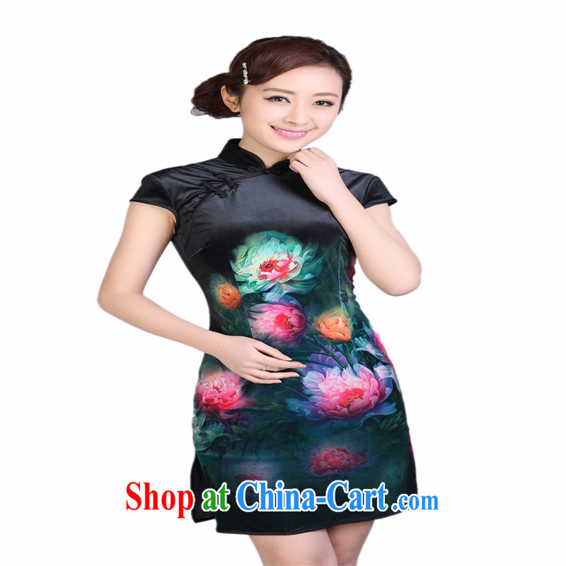 Wholesale cheongsam Chinese TD 0006 spring gold velour painting stylish classic in short sleeves cheongsam card its color XXL, health concerns (Rvie .), and, on-line shopping
