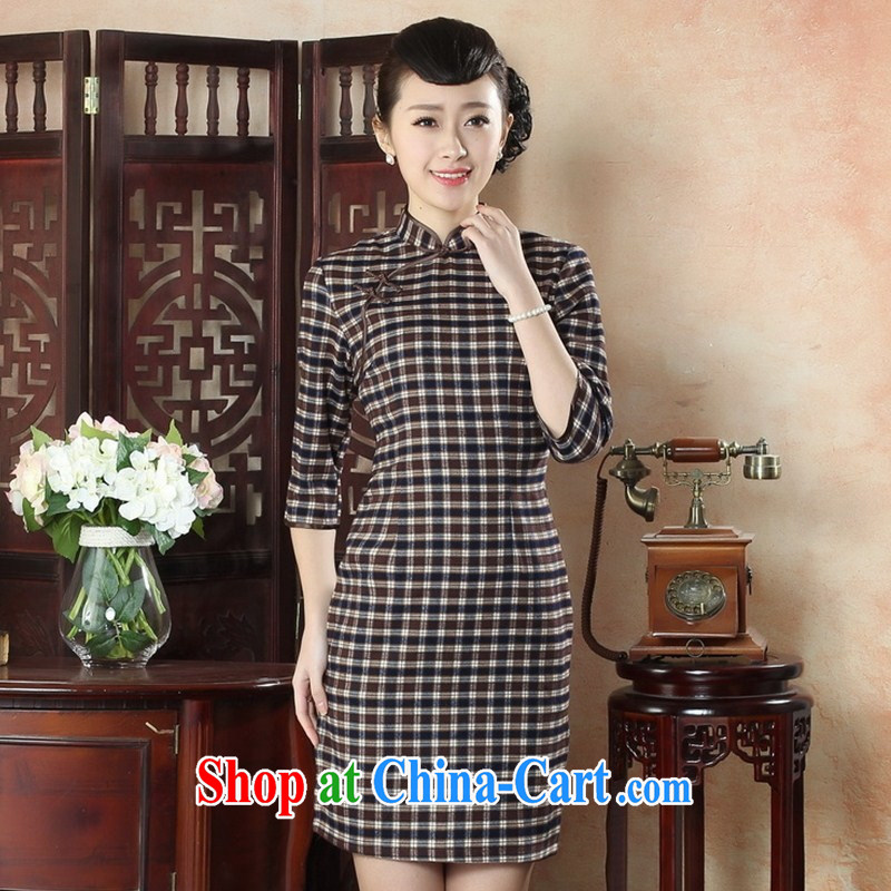 New winter and autumn checkered skirt outfit improved stylish dresses retro beauty of elegance in qipao cuff GZZX XXL 0007