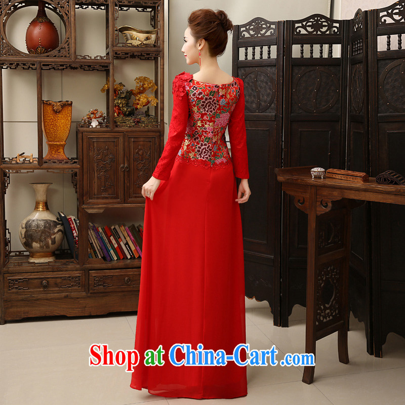 man she married Yi Manni 2015 spring and summer new long-sleeved round-collar improved retro dresses bridal wedding dresses long dresses, the Code Red XXL, diffuse Connie married Yi, shopping on the Internet