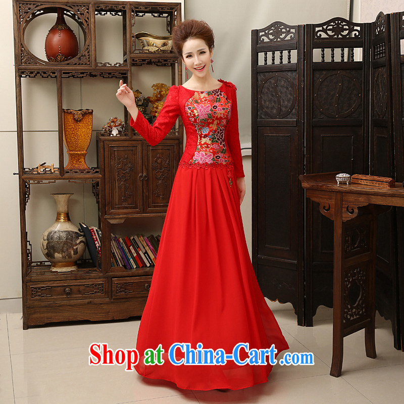 man she married Yi Manni 2015 spring and summer new long-sleeved round-collar improved retro dresses bridal wedding dresses long dresses, the Code Red XXL, diffuse Connie married Yi, shopping on the Internet