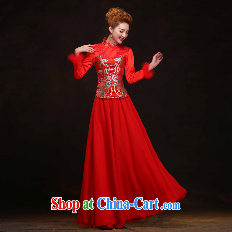 man she married Yi Manni 2015 spring thick new cheongsam dress married long-sleeved red bows Service Bridal Fashion wedding dresses antique dresses XXL, diffuse Connie married Yi, shopping on the Internet