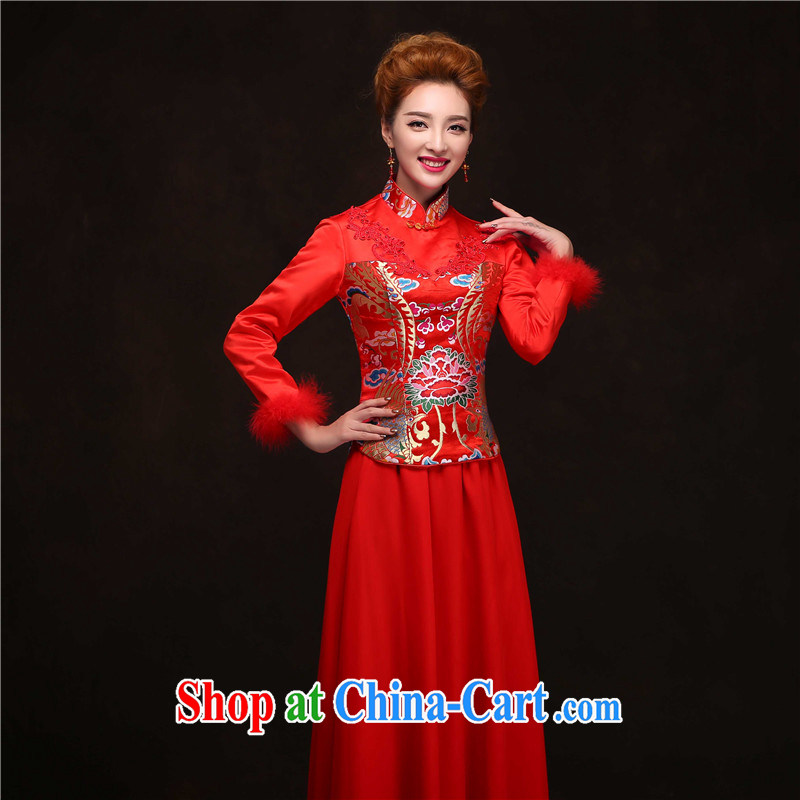 man she married Yi Manni 2015 spring thick new cheongsam dress married long-sleeved red bows Service Bridal Fashion wedding dresses antique dresses XXL, diffuse Connie married Yi, shopping on the Internet
