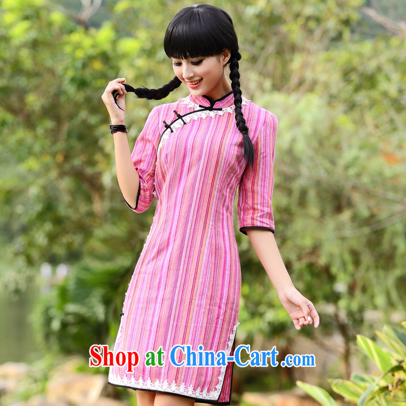 China classic * toner Diane . . Chinese Spring and Winter cotton Ms. Yau Ma Tei Korea style long-sleeved stylish and elegant beauty dresses pink streaks (large volume cuffs have a ring white XXL, China Classic (HUAZUJINGDIAN), online shopping