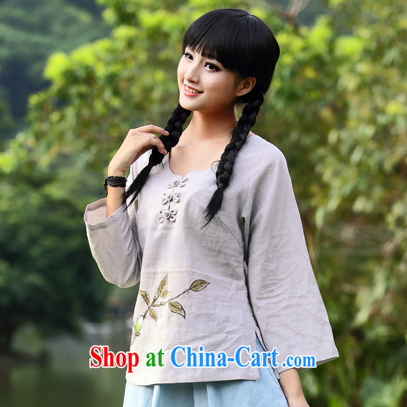 China classic 2015 new ethnic wind and stylish improved Chinese Chinese Spring, Summer retro T-shirt long-sleeved gray XXL, China Classic (HUAZUJINGDIAN), online shopping