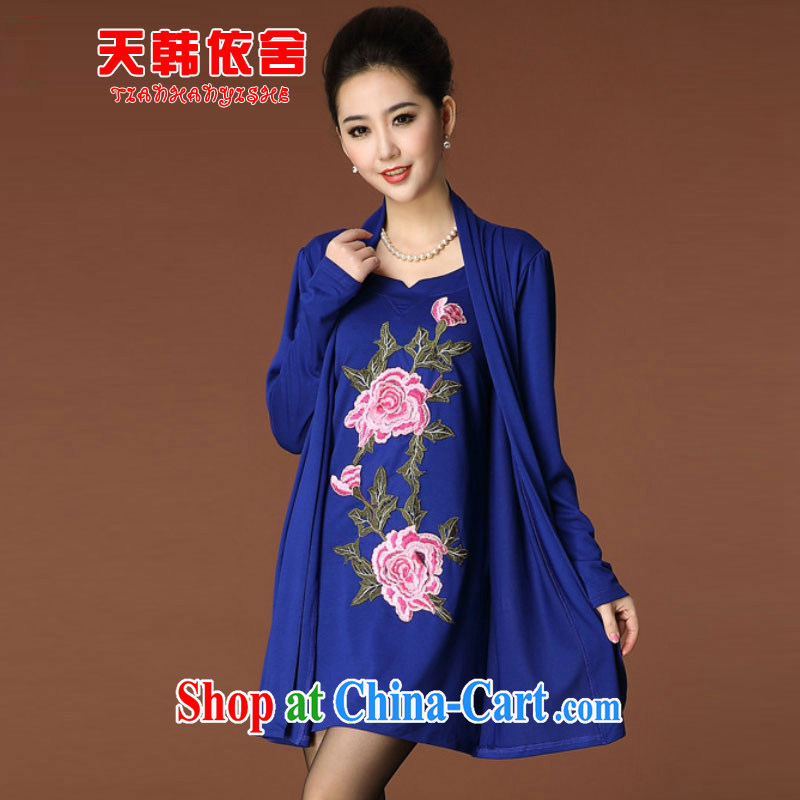 korea day according to buildings 2015 (ThYs) Spring Peony embroidery large, long-sleeved leave of two pieces of knitted retro dresses qipao TH 7854 blue XXXL, Korea according to buildings, shopping on the Internet