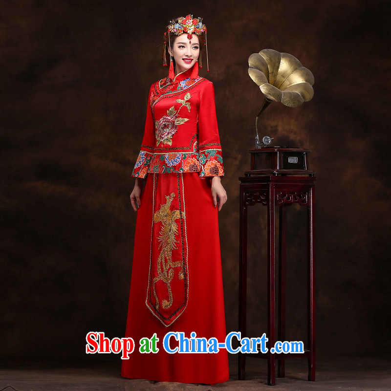 man she married Yi Chinese Su-wo service 2015 new spring and autumn bridal toast clothing retro dresses red wedding dress long dragon, use Service-costumed XXL, diffuse Connie married Yi, shopping on the Internet
