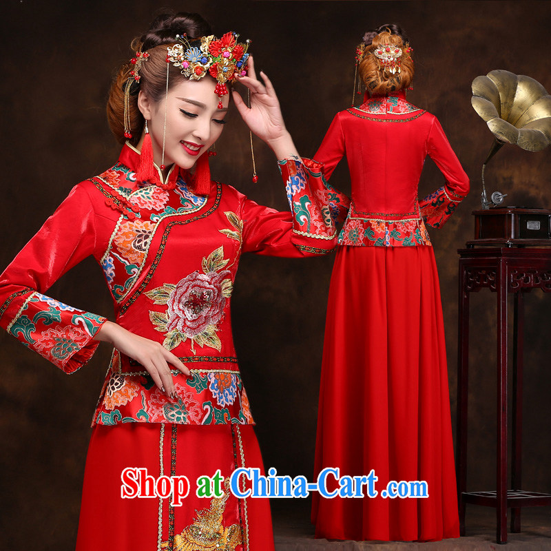 man she married Yi Chinese Su-wo service 2015 new spring and autumn bridal toast clothing retro dresses red wedding dress long dragon, use Service-costumed XXL, diffuse Connie married Yi, shopping on the Internet