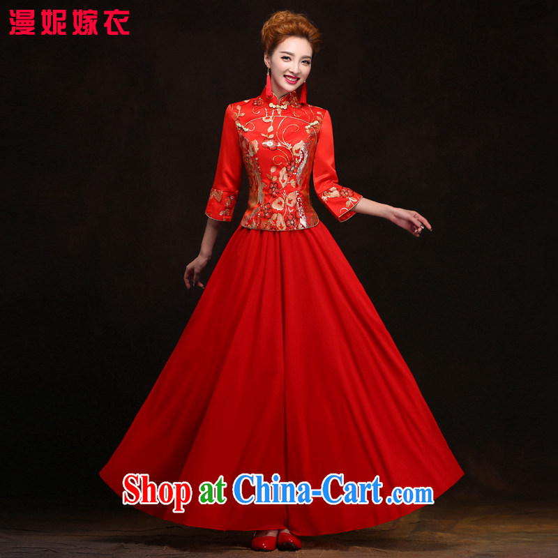 man she married Yi Manni red long-sleeved improved cheongsam wedding dresses 2015 new bride toast WYFC XXL 6206
