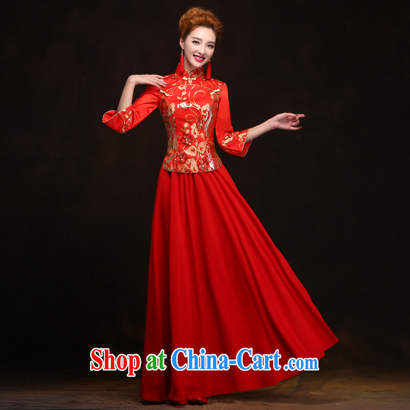 Animated Anne married Yi Manni red long-sleeved improved cheongsam wedding dresses 2015 new bride's toast WYFC XXL 6206, spilling her married Yi, shopping on the Internet