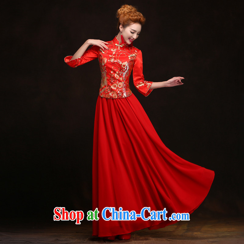 Animated Anne married Yi Manni red long-sleeved improved cheongsam wedding dresses 2015 new bride's toast WYFC XXL 6206, spilling her married Yi, shopping on the Internet