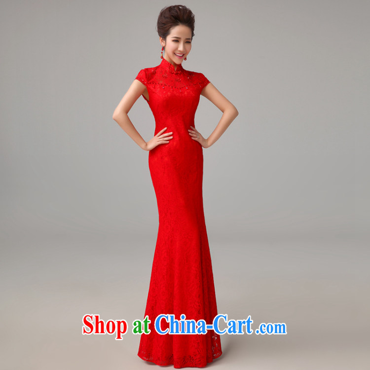 man she married Yi Manni long lace crowsfoot dresses 2015 New Red toast clothing stylish wedding dresses Evening Dress girl XXL pictures, price, brand platters! Elections are good character, the national distribution, so why buy now enjoy more preferential! Health