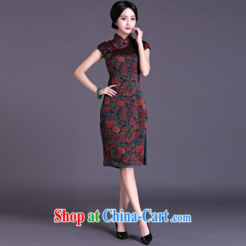 China classic 2015 spring and summer New Silk fragrant cloud yarn short-sleeve cheongsam dress retro beauty, Ms. traditional cheongsam floral L, China Classic (HUAZUJINGDIAN), online shopping