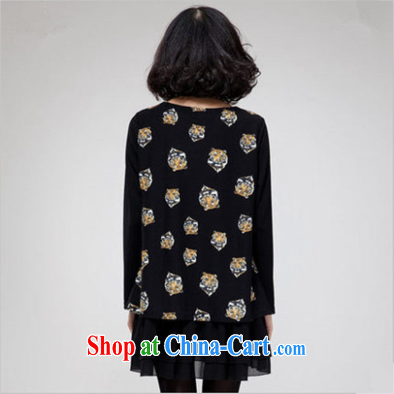 Ya-ting store new spring Korean version of the greater code graphics thin tiger head stamp duty on mm long-sleeved dress pregnant women can be seen wearing a black 3 XL, blue rain bow, and, on-line shopping