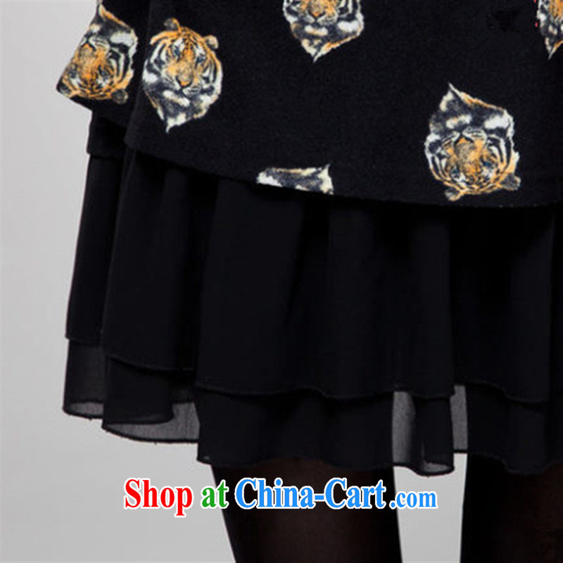 Ya-ting store new spring Korean version of the greater code graphics thin tiger head stamp duty on mm long-sleeved dress pregnant women can be seen wearing a black 3 XL, blue rain bow, and, on-line shopping