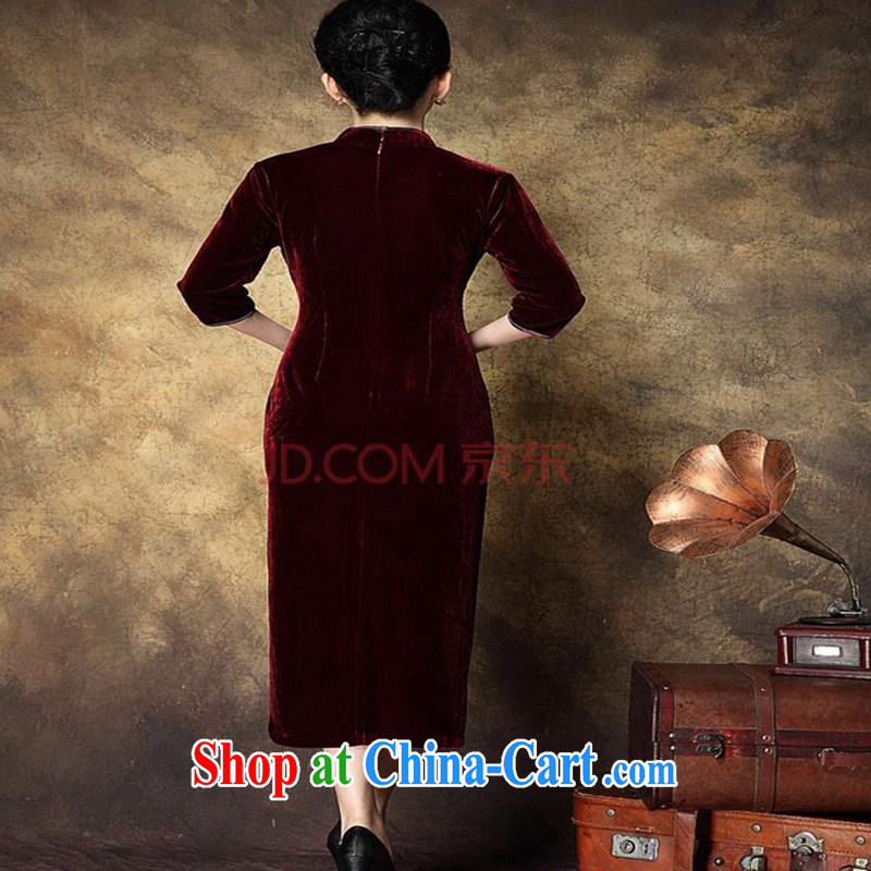 Ya-ting store wedding dress Chinese qipao improved stylish low on the truck velour hand-painted flowers retro long cheongsam mom with maroon XXL, blue rain bow, and, shopping on the Internet