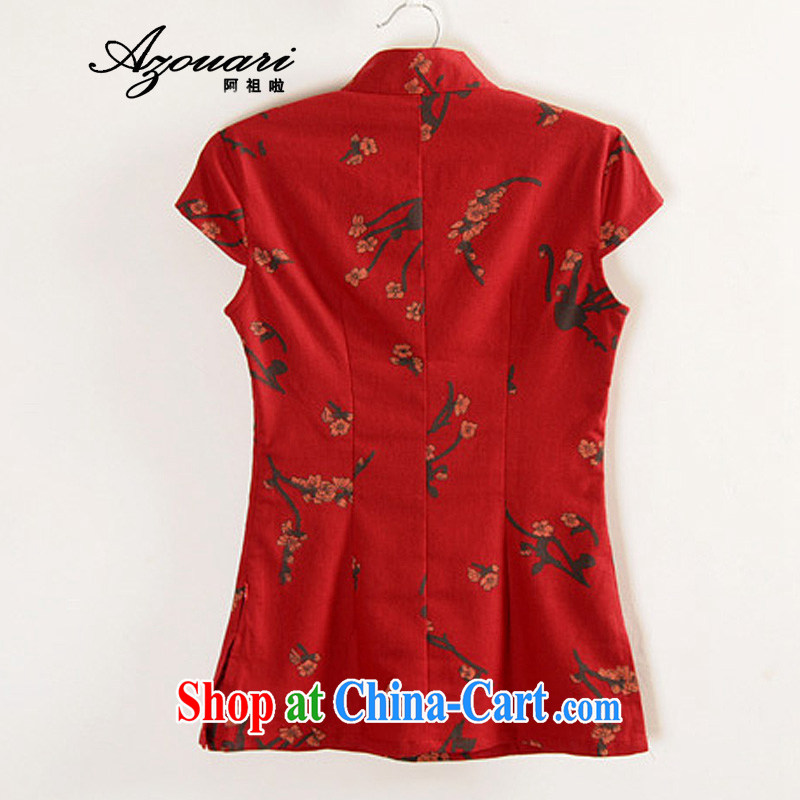 The TSU defense (Azouari) Female with cotton the Han-Chinese Antique spring and summer with the charge-back linen short-sleeve improved, qipao white M, Cho's (AZOUARI), online shopping