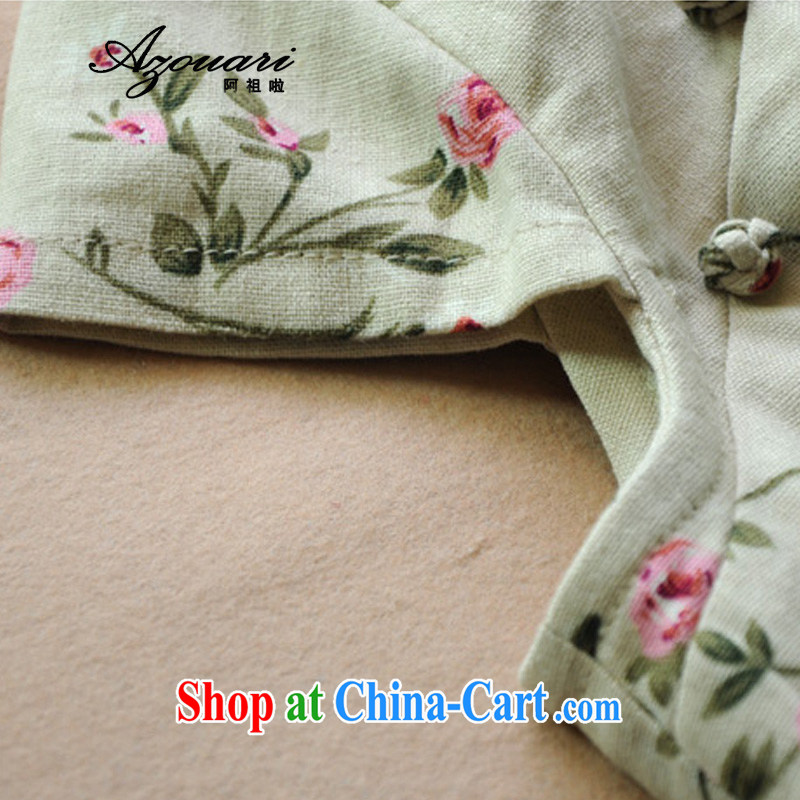The TSU defense (Azouari) Female with cotton the Han-Chinese Antique spring and summer with the charge-back linen short-sleeve improved, qipao white M, Cho's (AZOUARI), online shopping
