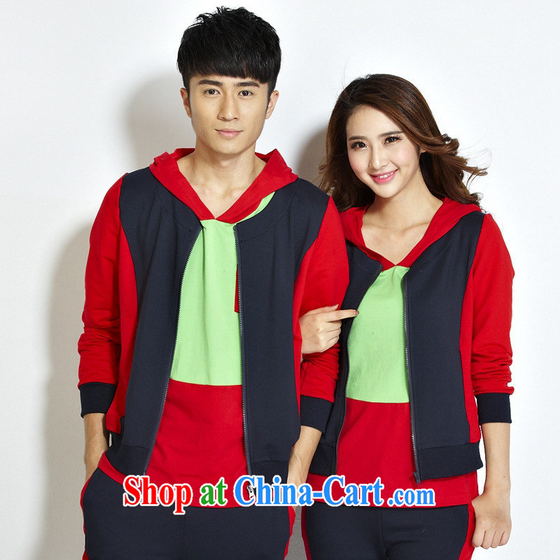 Qin Qing store couples with collision-color stitching 3-Piece Kit, Kit 91,802 blue and red male XXL