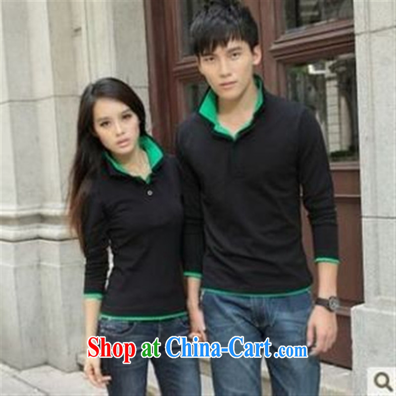 Qin Qing store couples with roll collar pull-cotton long-sleeved T-shirt 946,688 black and white collar men XXXL