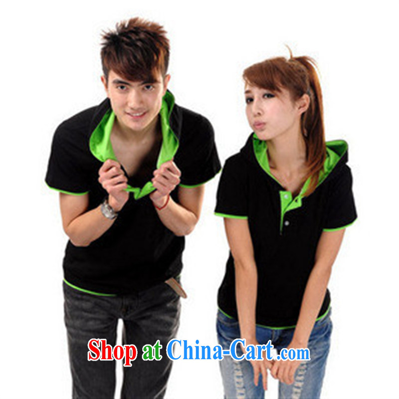 Qin Qing store couples with a short-sleeved Couple T-shirts students serving 946,681 black with green edge XXXL, GENYARD, shopping on the Internet
