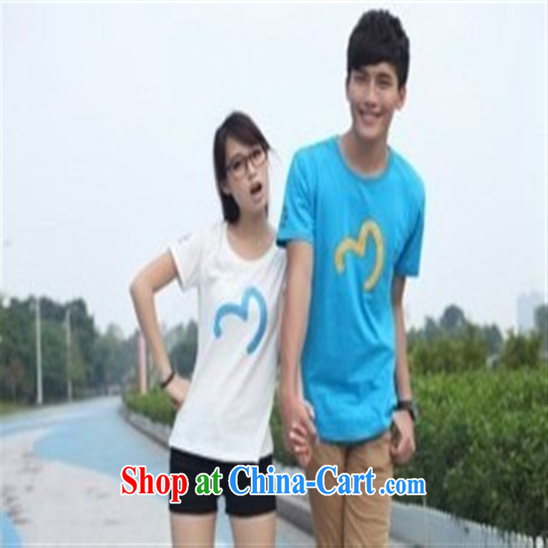 Qin Qing store new Korean couples with summer short-sleeve T pension special stamp coat drop 946,671 blue XXXL