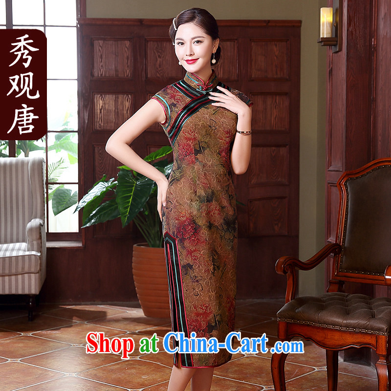 The CYD HO Kwun Tong' Cayman Hyatt silk fragrant cloud yarn high-end antique dresses 2015 spring and summer style new sauna Silk Cheongsam dress QD 5120 fancy XXXL