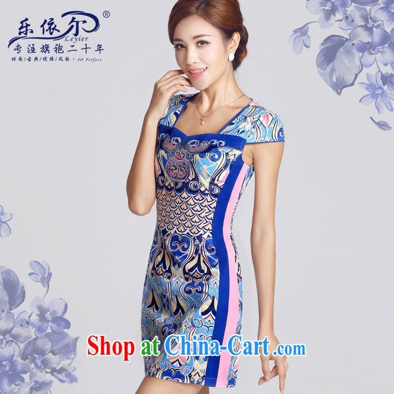 And, in accordance with antique Ethnic Wind blue and white porcelain pattern short dresses 2015 new spring day, Mrs girl cheongsam dress female blue XXL