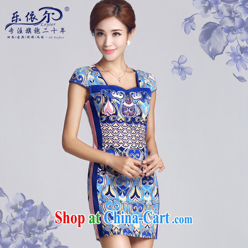 And, in accordance with antique Ethnic Wind blue and white porcelain pattern short dresses spring 2015 new daily lady cheongsam dress female blue XXL, music, in accordance with (leyier), online shopping