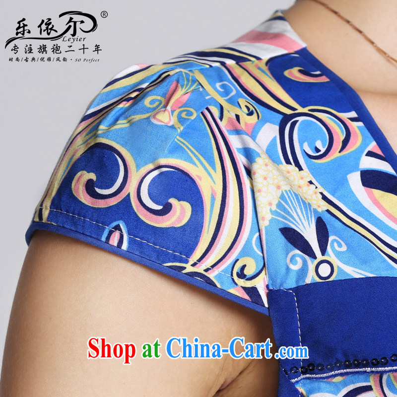 And, in accordance with antique Ethnic Wind blue and white porcelain pattern short dresses spring 2015 new daily lady cheongsam dress female blue XXL, music, in accordance with (leyier), online shopping