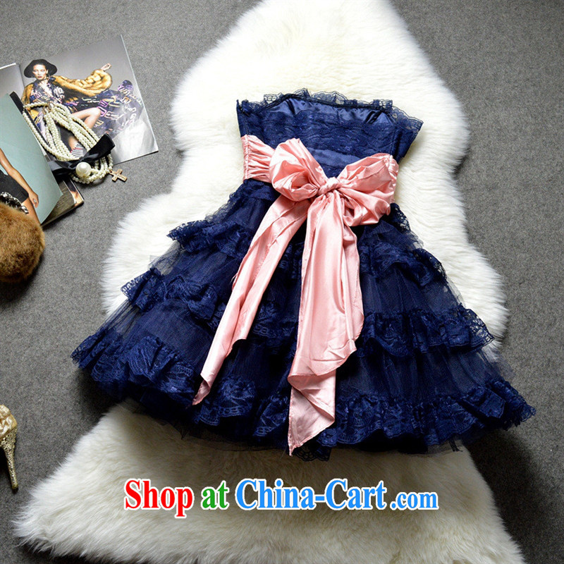 The European site female new Korean wiped chest Web yarn dress skirt 123,184 dark blue XXL, health concerns (Rvie .), and, on-line shopping