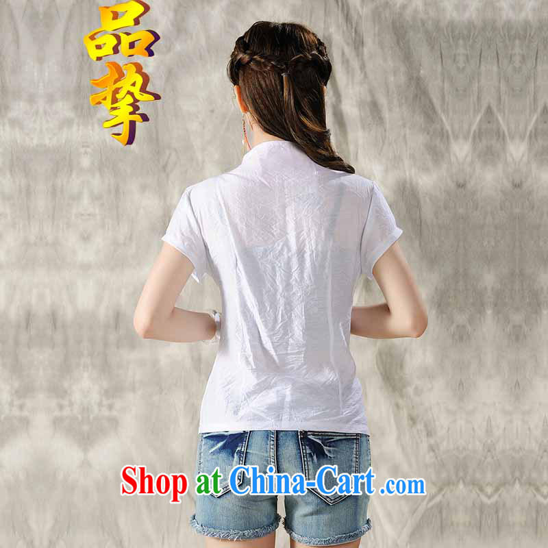 Products from National wind 2015 new Peony embroidery Chinese, summer/Chinese improved short-sleeved T-shirt outfit white XXL and resistance (pzpzquality), shopping on the Internet