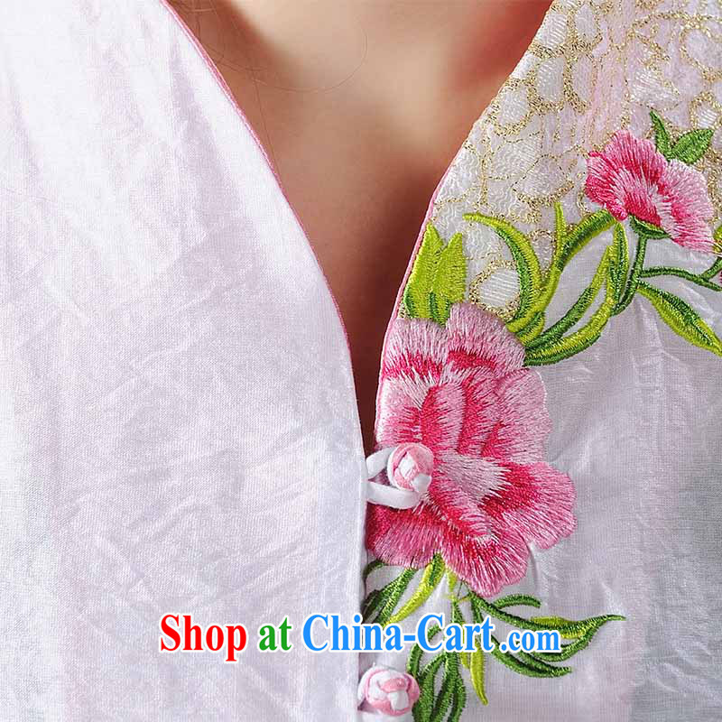 Products from National wind 2015 new Peony embroidery Chinese, summer/Chinese improved short-sleeved T-shirt outfit white XXL and resistance (pzpzquality), shopping on the Internet