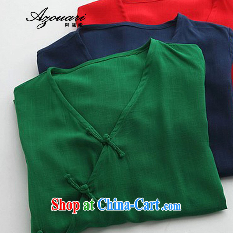 The TSU defense (Azouari) Ethnic Wind Chinese cotton Ma-tie retro pure color is not rules and Leisure 7 T-shirt 3 color blue, code, the ancestral defense (AZOUARI), and shopping on the Internet